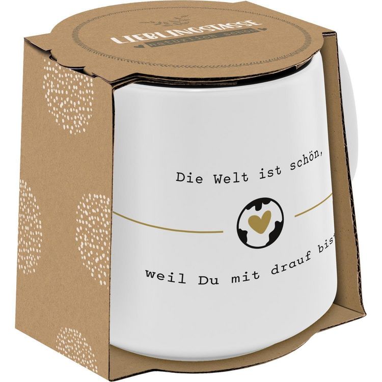 Produktbild: GRUSS & CO Tasse Konisch, Motiv "Die Welt ist sch&ouml;n, weil du mit drauf bist"