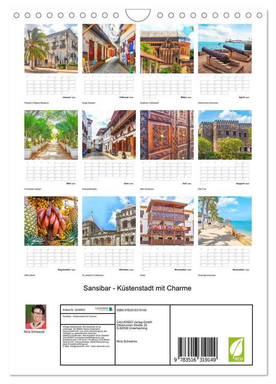 Produktbild: Sansibar - K&uuml;stenstadt mit Charme (Wandkalender 2026 DIN A4 hoch), CALVENDO Monatskalender