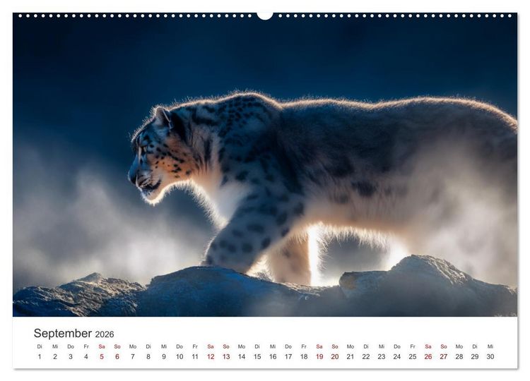Produktbild: Geist des Gebirges - Ein Jahr in der wilden Welt der Schneeleoparden (hochwertiger Premium Wandkalender 2026 DIN A2 quer), Kunstdruck in Hochglanz