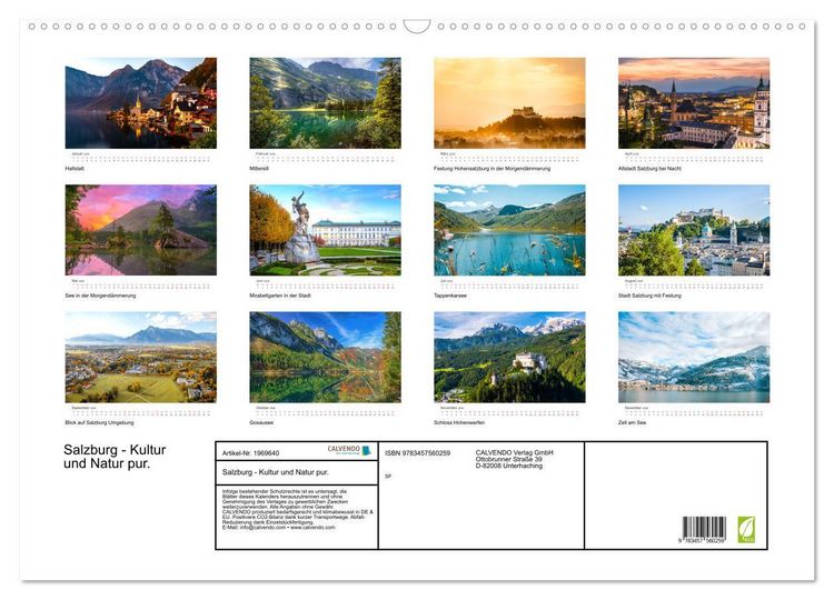 Produktbild: Salzburg - Kultur und Natur pur. (Wandkalender 2026 DIN A2 quer), CALVENDO Monatskalender