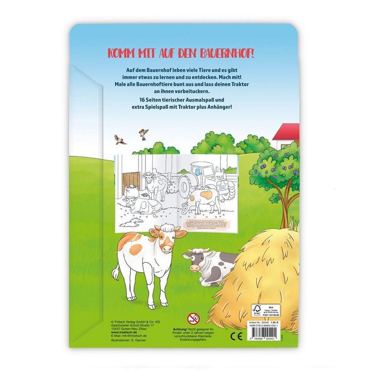 Produktbild: TR&Ouml;TSCH - Malbuch Bauernhof Mal- und Spielspa&szlig; |Malbuch mit Spielzeug-Traktor und Anh&auml;nger | Ab 3 Jahren