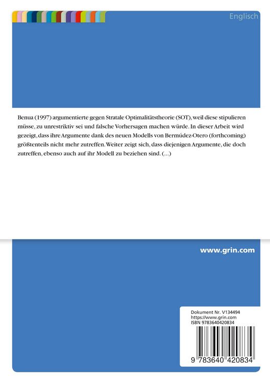 Produktbild: Die Argumente von Benua (1997) gegen die stratale Optimalit&auml;tstheorie in der Analyse