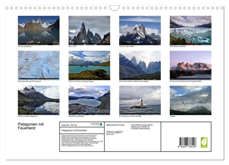 Produktbild: Patagonien mit Feuerland (Wandkalender 2026 DIN A3 quer), CALVENDO Monatskalender