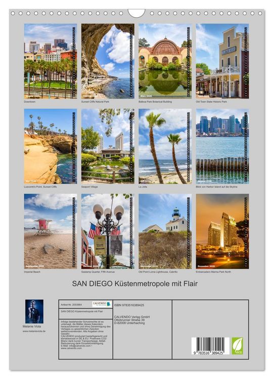 Produktbild: SAN DIEGO K&uuml;stenmetropole mit Flair (Wandkalender 2026 DIN A3 hoch), CALVENDO Monatskalender