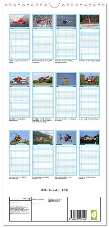 Produktbild: Familienplaner 2026 - Helikopter in der Luft 2.0 mit 5 Spalten (Wandkalender, 21 x 45 cm) CALVENDO