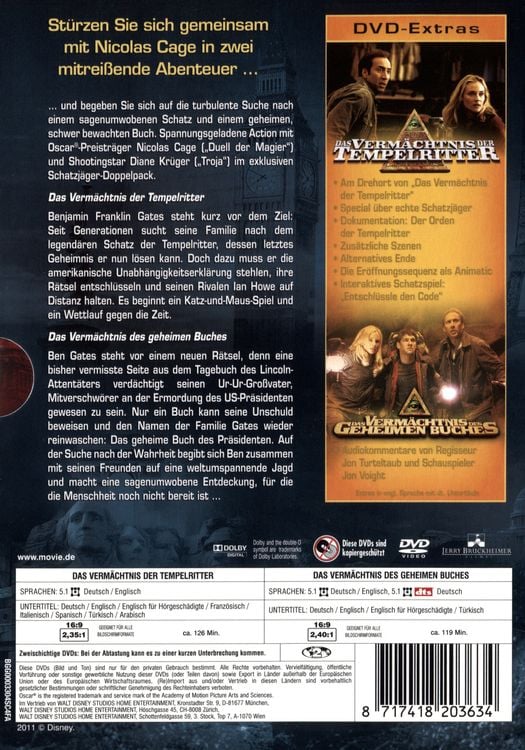 Produktbild: Das Verm&auml;chtnis der Tempelritter/Das Verm&auml;chtnis des geheimen Buches [2 DVDs]