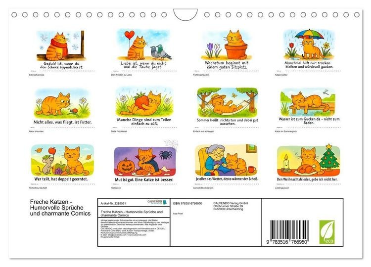 Produktbild: Freche Katzen - Humorvolle Spr&uuml;che und charmante Comics (Wandkalender 2027 DIN A4 quer), CALVENDO Monatskalender