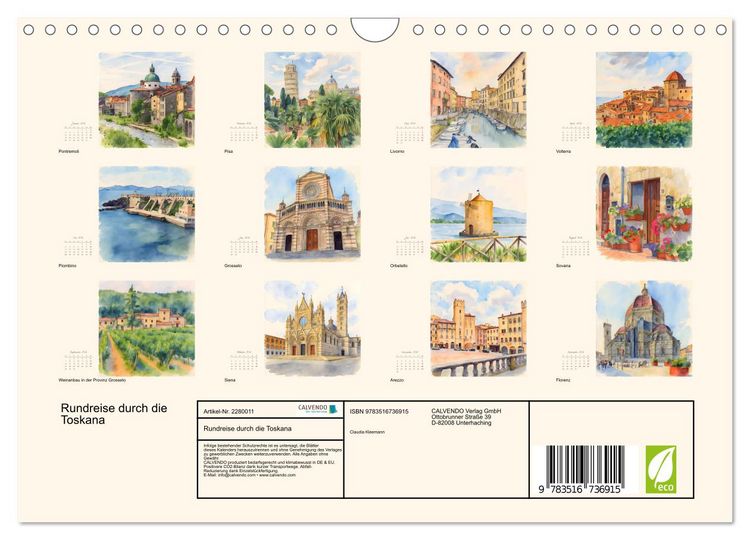 Produktbild: Rundreise durch die Toskana (Wandkalender 2026 DIN A4 quer), CALVENDO Monatskalender