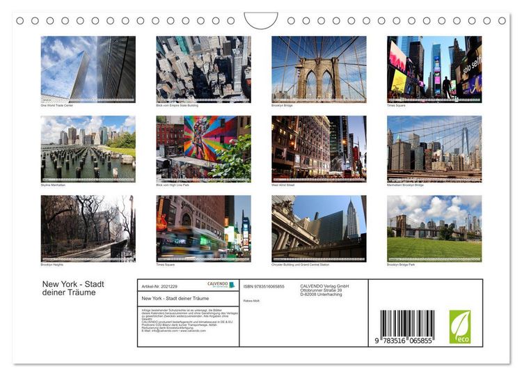 Produktbild: New York - Stadt deiner Tr&auml;ume (Wandkalender 2026 DIN A4 quer), CALVENDO Monatskalender