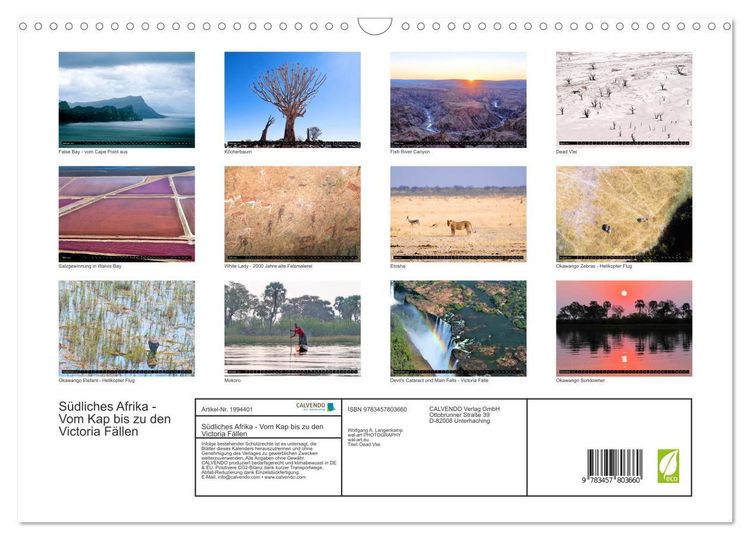 Produktbild: S&uuml;dliches Afrika - Vom Kap bis zu den Victoria F&auml;llen (Wandkalender 2026 DIN A3 quer), CALVENDO Monatskalender