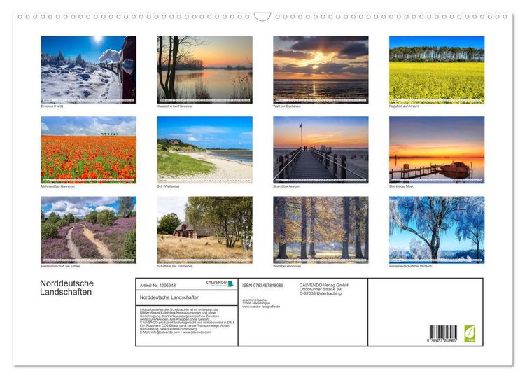Produktbild: Norddeutsche Landschaften (Wandkalender 2026 DIN A2 quer), CALVENDO Monatskalender