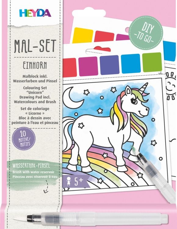 Produktbild: Brunnen Heyda Mal Set Einhorn - Malblock inkl. Wasserfarben und Pinsel, 10 Motive
