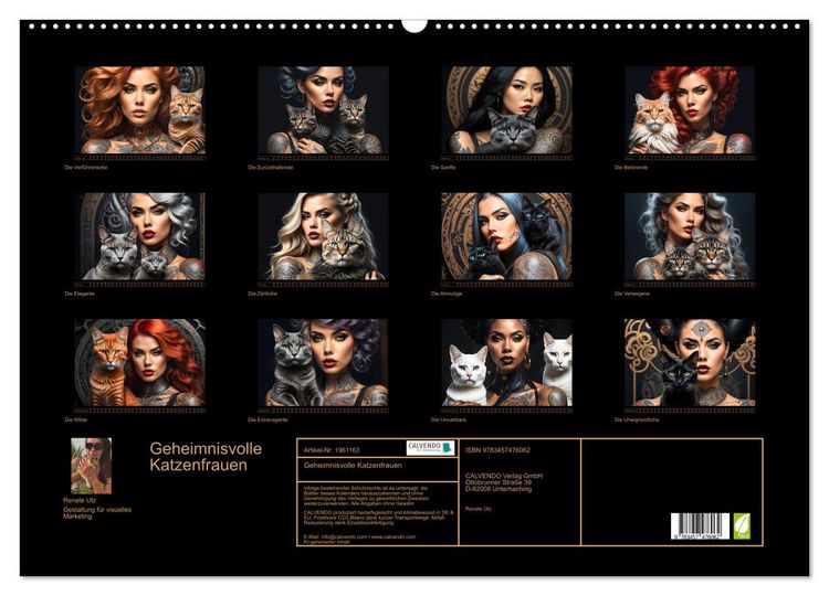 Produktbild: Geheimnisvolle Katzenfrauen (Wandkalender 2026 DIN A2 quer), CALVENDO Monatskalender