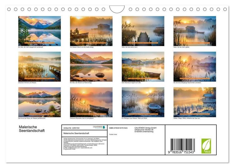 Produktbild: Malerische Seenlandschaft (Wandkalender 2027 DIN A4 quer), CALVENDO Monatskalender