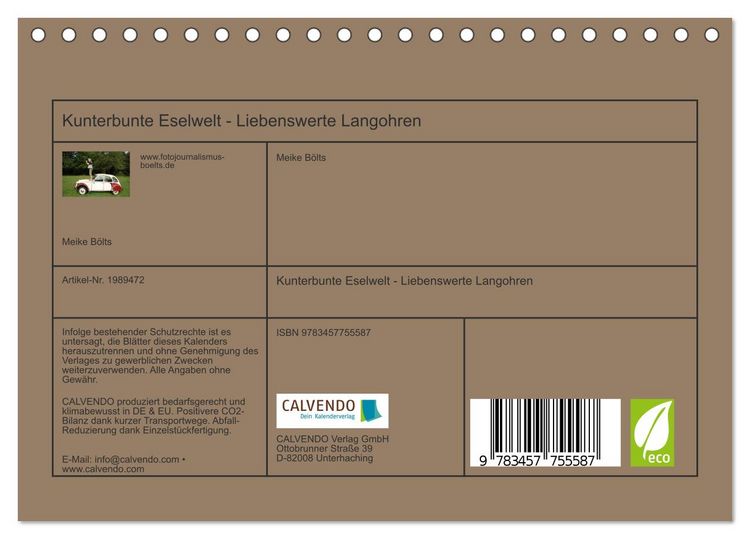 Produktbild: Kunterbunte Eselwelt - Liebenswerte Langohren (Tischkalender 2026 DIN A5 quer), CALVENDO Monatskalender