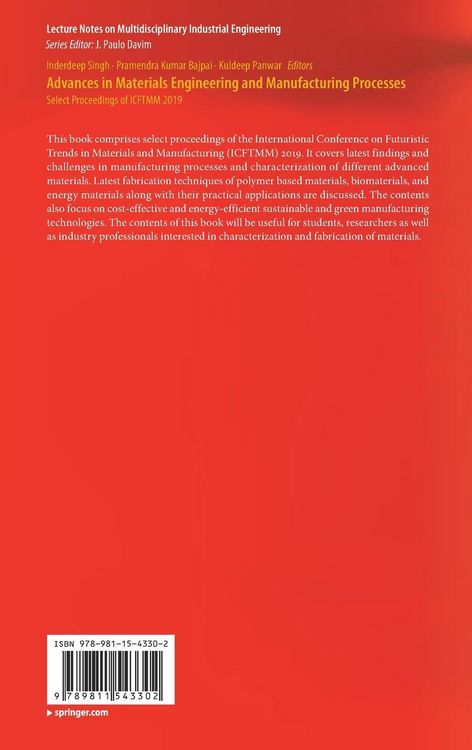 Produktbild: Advances in Materials Engineering and Manufacturing Processes