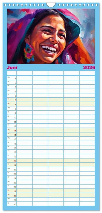 Produktbild: Familienplaner 2026 - Farbenfroh Weiblich mit 5 Spalten (Wandkalender, 21 x 45 cm) CALVENDO
