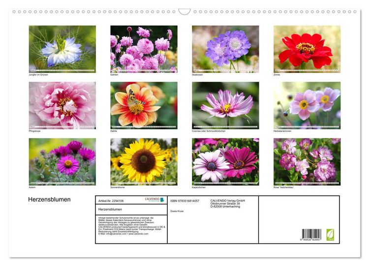 Produktbild: Herzensblumen (Wandkalender 2027 DIN A2 quer), CALVENDO Monatskalender