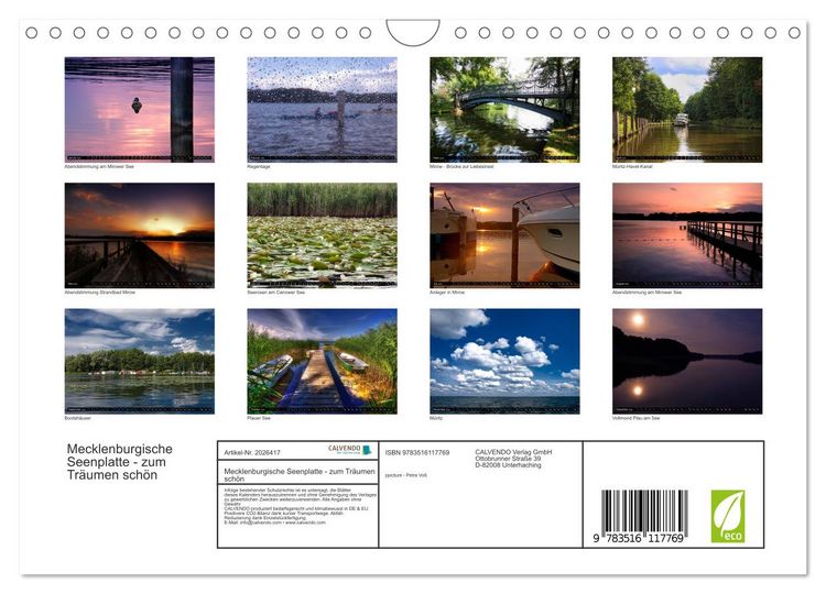 Produktbild: Mecklenburgische Seenplatte - zum Tr&auml;umen sch&ouml;n (Wandkalender 2026 DIN A4 quer), CALVENDO Monatskalender