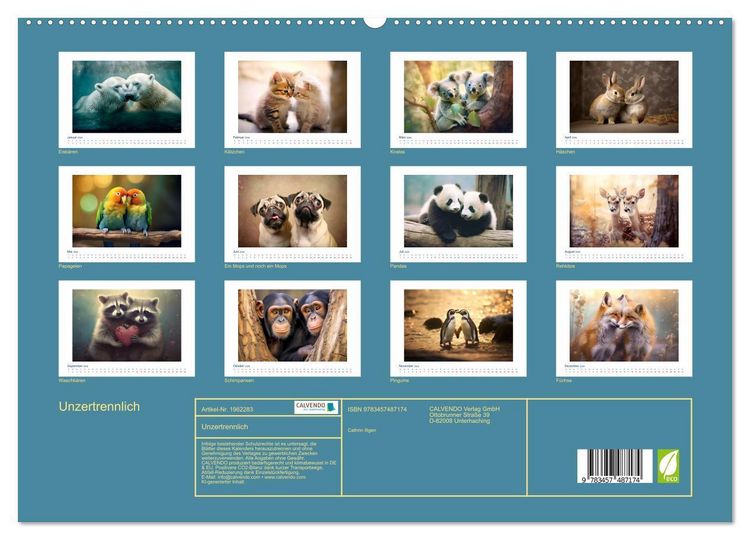 Produktbild: Unzertrennlich (hochwertiger Premium Wandkalender 2026 DIN A2 quer), Kunstdruck in Hochglanz
