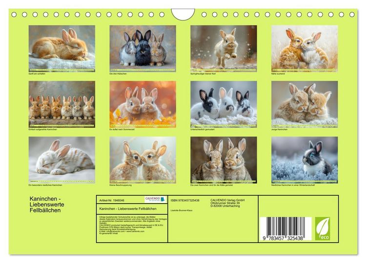 Produktbild: Kaninchen - Liebenswerte Fellb&auml;llchen (Wandkalender 2026 DIN A4 quer), CALVENDO Monatskalender