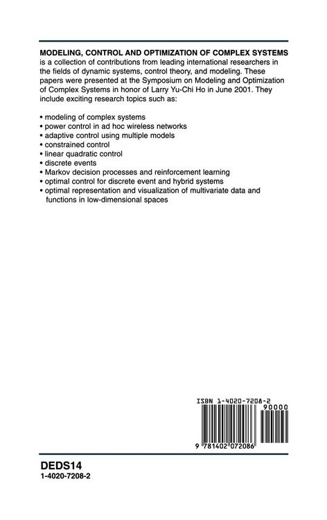 Produktbild: Modeling, Control and Optimization of Complex Systems