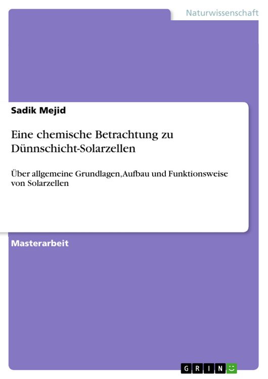 Produktbild: Eine chemische Betrachtung zu D&uuml;nnschicht-Solarzellen
