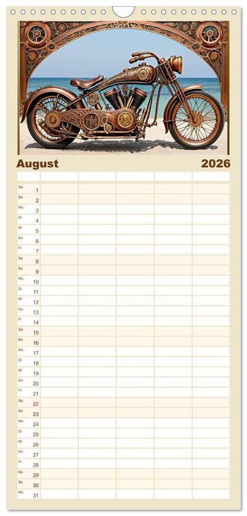 Produktbild: Familienplaner 2026 - Motorr&auml;der im Steampunk-Style mit 5 Spalten (Wandkalender, 21 x 45 cm) CALVENDO