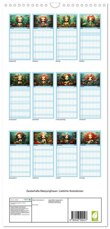 Produktbild: Familienplaner 2026 - Zauberhafte Meerjungfrauen. Liebliche Illustrationen mit 5 Spalten (Wandkalender, 21 x 45 cm) CALVENDO