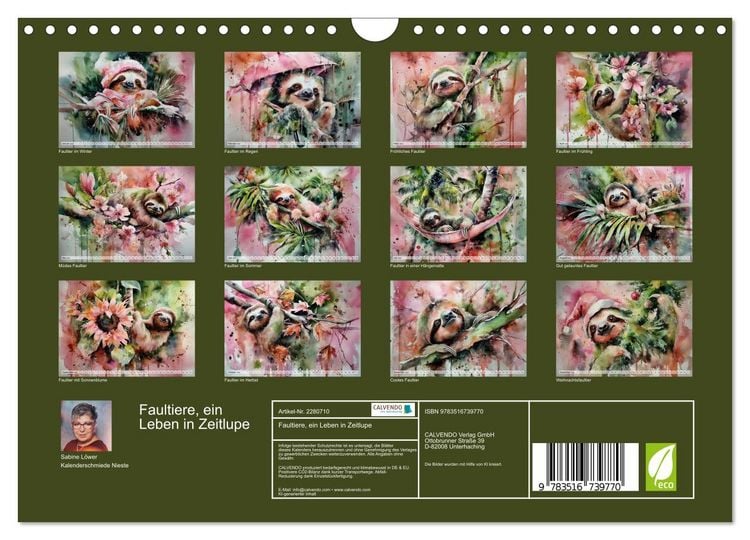 Produktbild: Faultiere, ein Leben in Zeitlupe (Wandkalender 2026 DIN A4 quer), CALVENDO Monatskalender