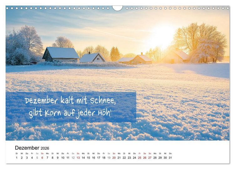 Produktbild: Bauernregeln Kalender - Rhythmus der Jahreszeiten (Wandkalender 2026 DIN A3 quer), CALVENDO Monatskalender