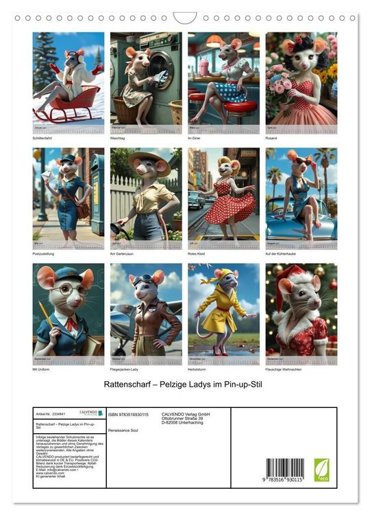 Produktbild: Rattenscharf &ndash; Pelzige Ladys im Pin-up-Stil (Wandkalender 2027 DIN A3 hoch), CALVENDO Monatskalender