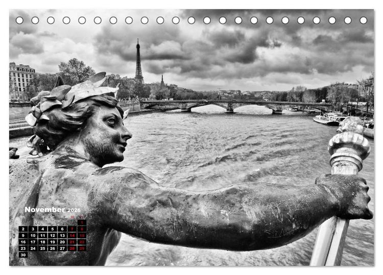 Produktbild: Paris-Impressionen in Schwarz-Wei&szlig; (Tischkalender 2026 DIN A5 quer), CALVENDO Monatskalender