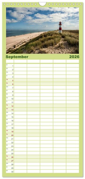 Produktbild: Familienplaner 2026 - Sylt - Bilder einer Insel mit 5 Spalten (Wandkalender, 21 x 45 cm) CALVENDO