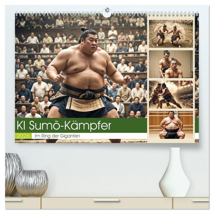 Produktbild: KI Sumo-K&auml;mpfer Im Ring der Giganten (hochwertiger Premium Wandkalender 2026 DIN A2 quer), Kunstdruck in Hochglanz