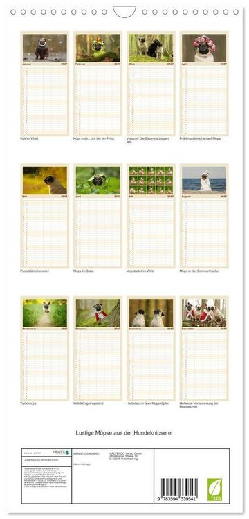 Produktbild: Familienplaner 2027 - Lustige M&ouml;pse aus der Hundeknipserei mit 5 Spalten (Wandkalender, 21 x 45 cm) CALVENDO