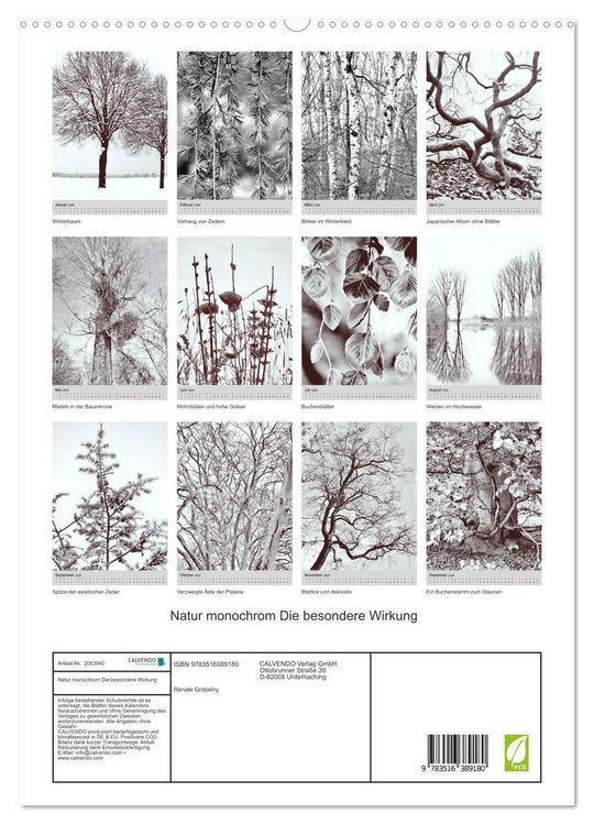 Produktbild: Natur monochrom Die besondere Wirkung (hochwertiger Premium Wandkalender 2026 DIN A2 hoch), Kunstdruck in Hochglanz
