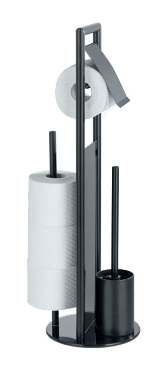 Produktbild: Stand WC-Garnitur Mod. Ravina, Schwarz, mit Ersatzrollenhalter f&uuml;r 3 Rollen