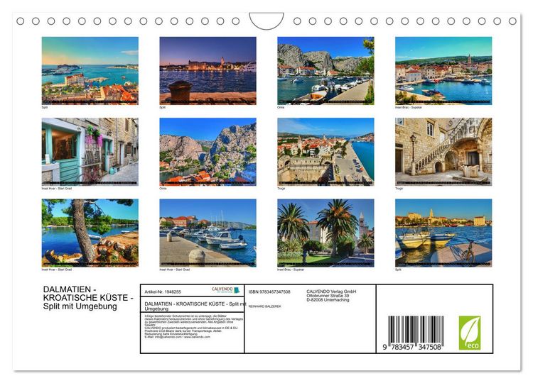 Produktbild: DALMATIEN - KROATISCHE K&Uuml;STE - Split mit Umgebung (Wandkalender 2026 DIN A4 quer), CALVENDO Monatskalender