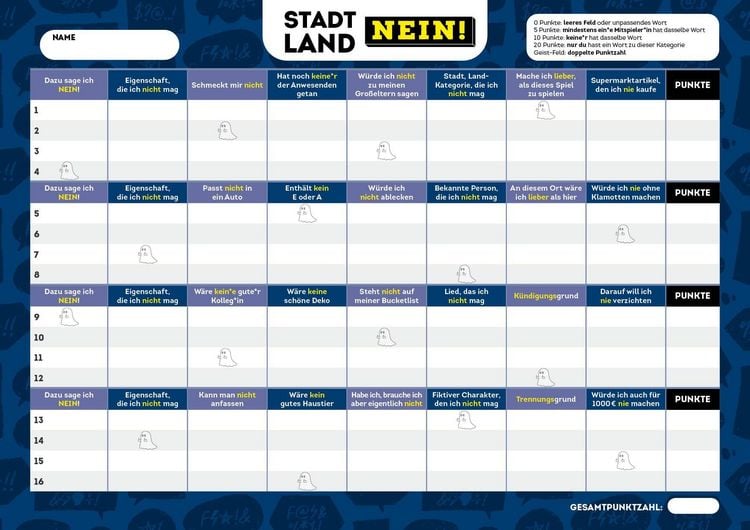 Produktbild: Stadt, Land, NEIN! &ndash; Der Spieleklassiker f&uuml;r Pessimist*innen und alle, die eigentlich keinen Bock haben