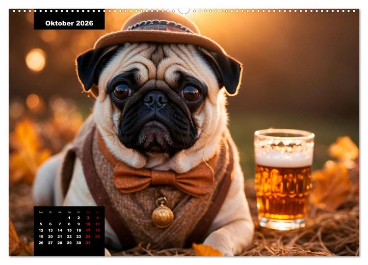 Produktbild: Mopszauber - S&uuml;&szlig;e M&ouml;pse begleiten durchs Jahr (hochwertiger Premium Wandkalender 2026 DIN A2 quer), Kunstdruck in Hochglanz