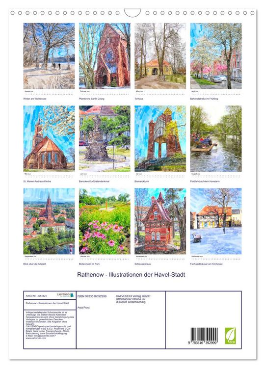 Produktbild: Rathenow - Illustrationen der Havel-Stadt (Wandkalender 2026 DIN A3 hoch), CALVENDO Monatskalender