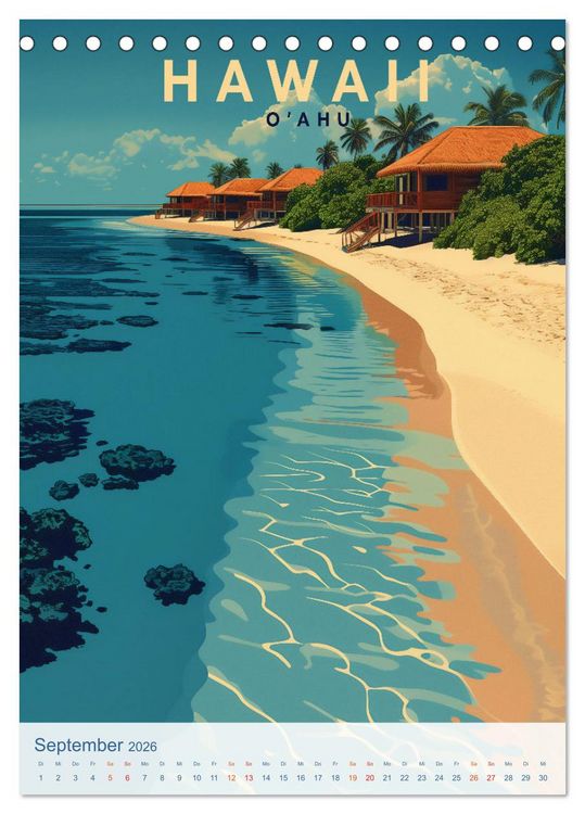 Produktbild: Hawaii - Old School Poster Style (Tischkalender 2026 DIN A5 hoch), CALVENDO Monatskalender