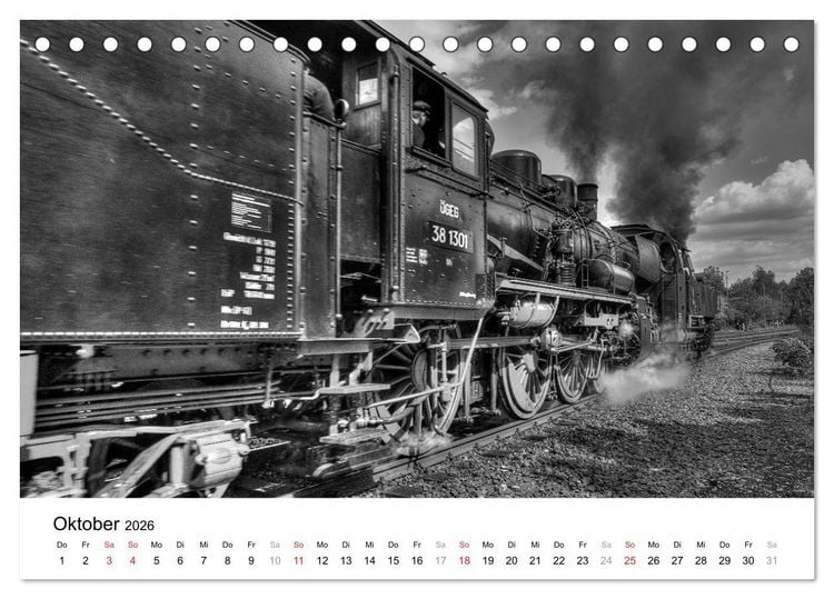 Produktbild: Unter Dampf - Eisenbahnromantik in schwarz-wei&szlig; (Tischkalender 2026 DIN A5 quer), CALVENDO Monatskalender