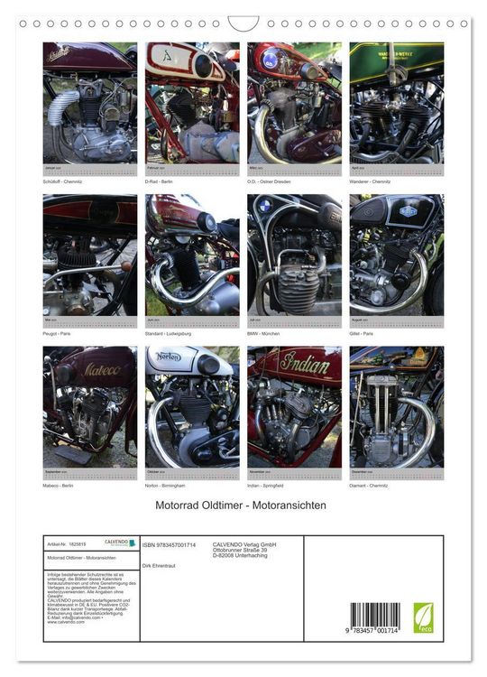 Produktbild: Motorrad Oldtimer - Motoransichten (Wandkalender 2025 DIN A3 hoch), CALVENDO Monatskalender