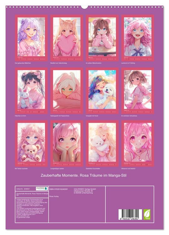 Produktbild: Zauberhafte Momente. Rosa Tr&auml;ume im Manga-Stil (hochwertiger Premium Wandkalender 2026 DIN A2 hoch), Kunstdruck in Hochglanz