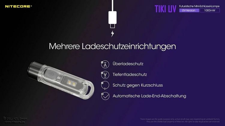 Produktbild: NiteCore TIKI UV NC-TIKIUV LED, UV-LED Taschenlampe akkubetrieben 70lm 12g