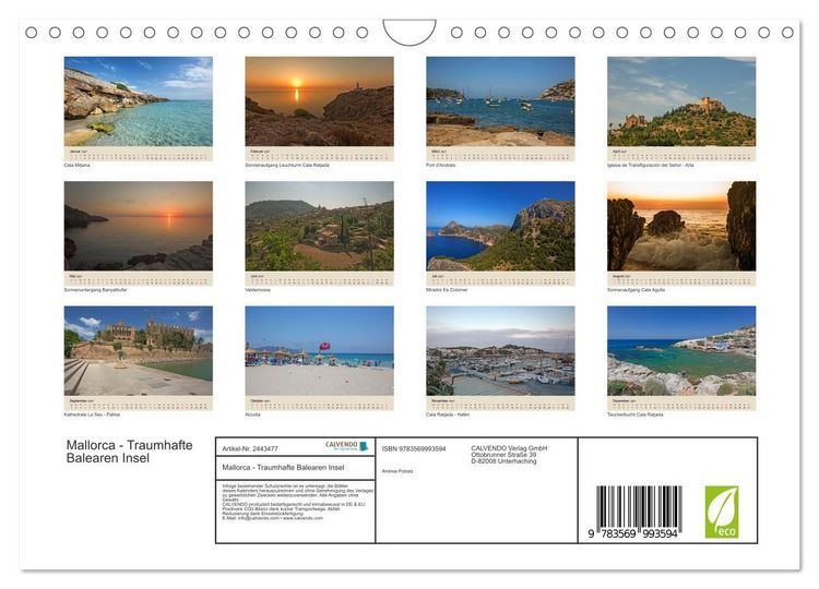 Produktbild: Mallorca - Traumhafte Balearen Insel (Wandkalender 2027 DIN A4 quer), CALVENDO Monatskalender