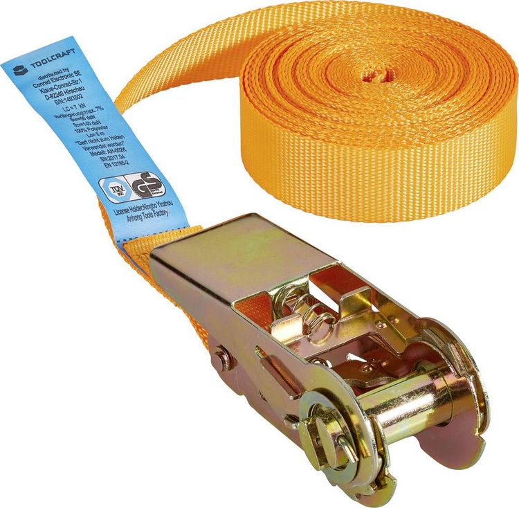 Produktbild: TOOLCRAFT TO-6802776 Einteiliger Spanngurt Zugkraft LC Niederzurren (einzeln/direkt)=350 daN (L x B) 6 m x 25 mm Ratsche EN 12195-2