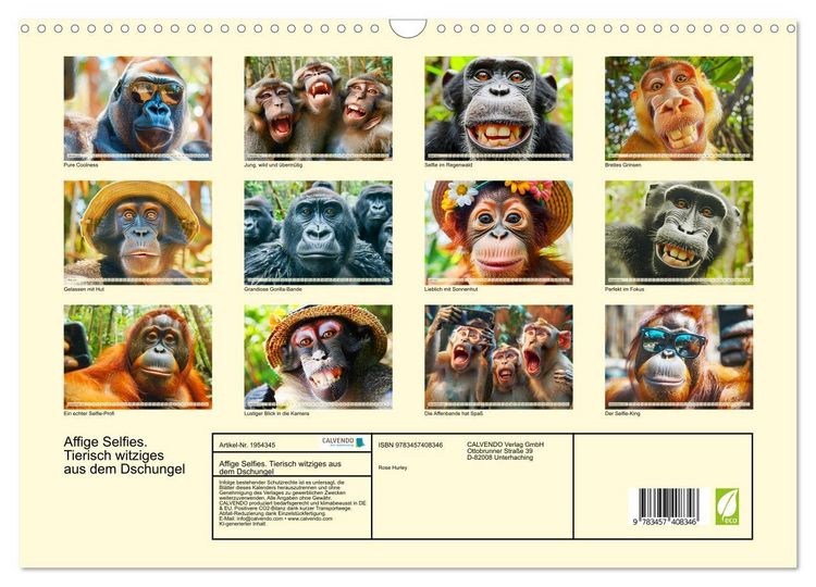 Produktbild: Affige Selfies. Tierisch witziges aus dem Dschungel (Wandkalender 2026 DIN A3 quer), CALVENDO Monatskalender
